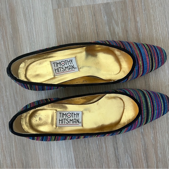 Vintage Timothy Hitsman Rainbow Stitch Square Toe Pumps 7.5N gold heel multi - Picture 9 of 9
